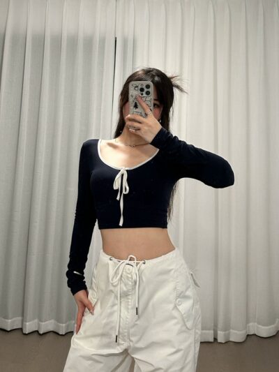 Balletcore 綁繩長袖上衣 (附胸墊)